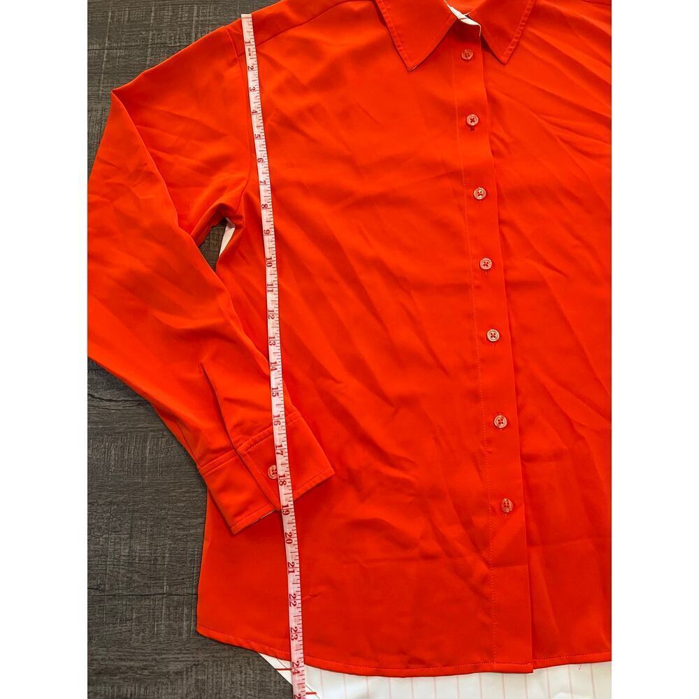 Peace Love World Women's Relaxed Woven Button Up Shirt, Orange, Size XXS - Picture 10 of 11